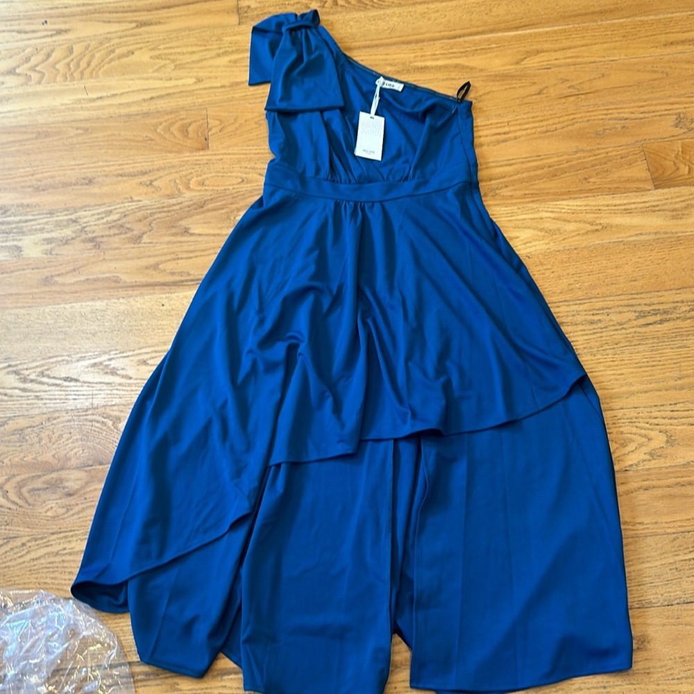 One-Shoulder Blue Asymmetric Dress